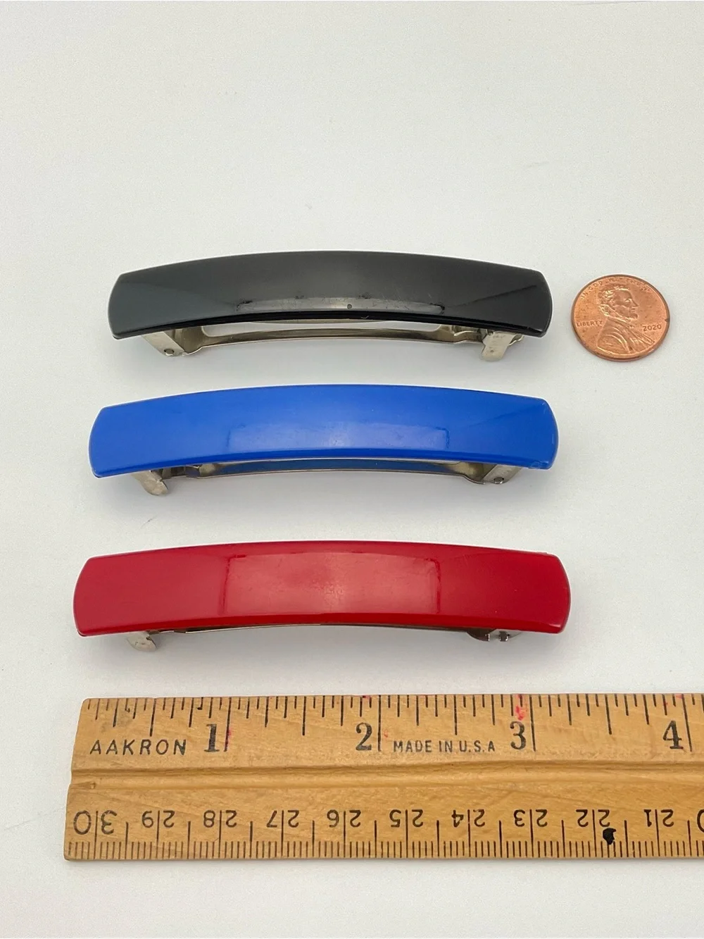 Vintage 80s Trio of Barrettes in Black, Blue & Red, New Wave, Snap Hair Clips